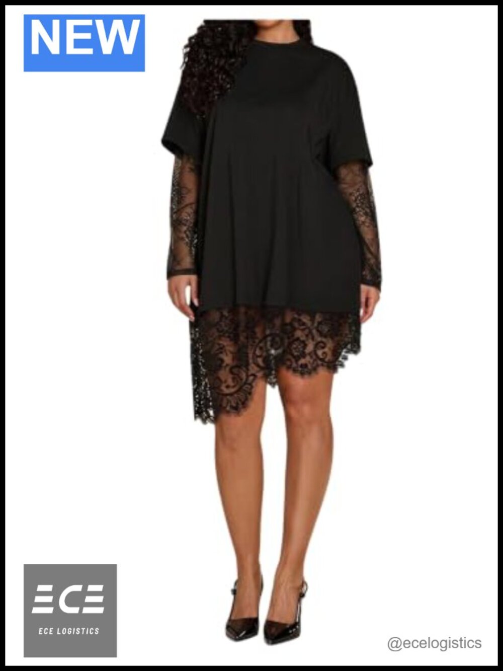 Plus Size Lace Mesh Long Sleeve Top Sheer Asymmetrical Club